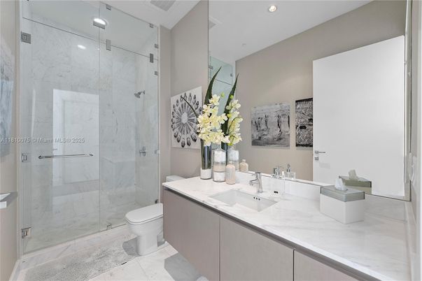 Bathroom, Glass Shower, Interior, Marble, Marble Walls, Recessed Lighting