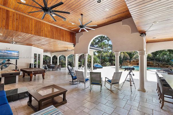 Billiard Table, Exterior, Game Room, Pool, Recessed Lighting, Wooden Ceilings