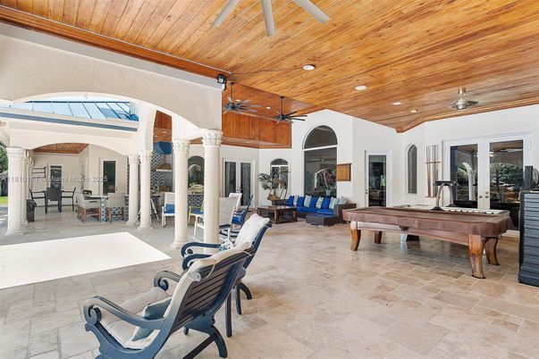 Billiard Table, Game Room, Interior, Recessed Lighting, Wooden Ceilings