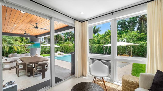 Dining room, Interior, Pool, Recessed Lighting, Sun Room, Wooden Ceilings