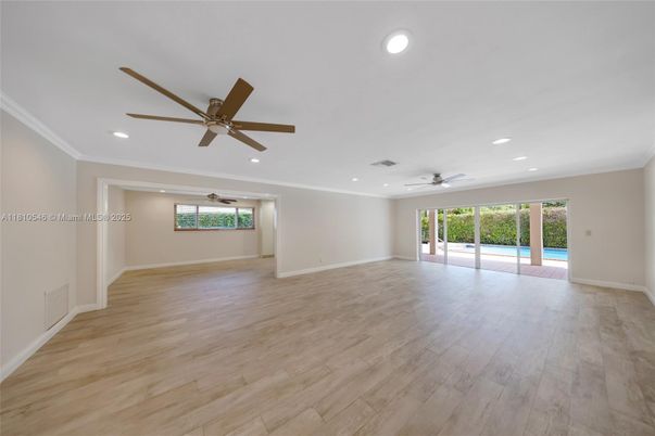 Empty room, Interior, Recessed Lighting, Wood Texture Flooring