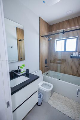 Bathroom, Glass Shower, Interior, Wooden Walls