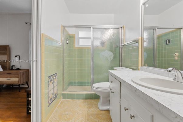 Bathroom, Glass Shower, Interior, Wood Texture Flooring