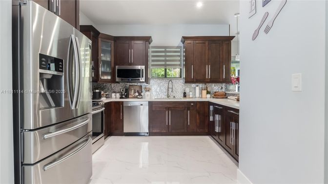 Interior, Kitchen, Marble, Recessed Lighting, Stainless Steel Appliances