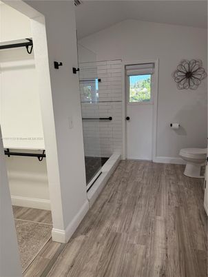 Bathroom, Glass Shower, Interior, Wood Texture Flooring