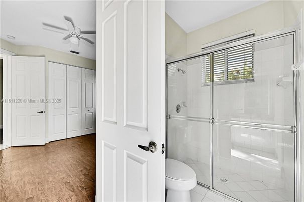 Bathroom, Glass Shower, Interior, Wood Texture Flooring