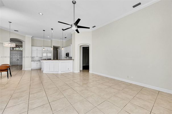 Empty room, Interior, Kitchen, Pendant Lights, Recessed Lighting