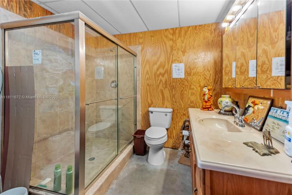 Bathroom, Glass Shower, Interior, Wooden Walls