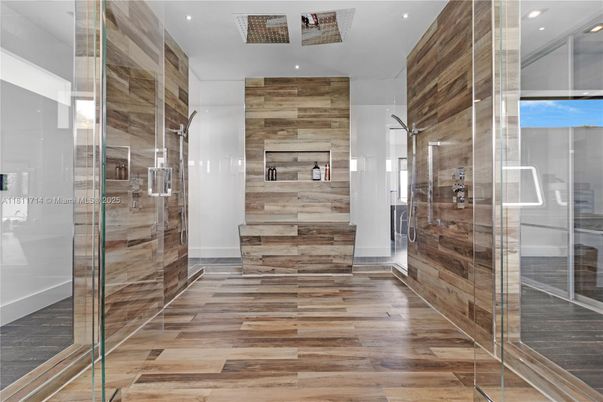 Interior, Recessed Lighting, Wood Texture Flooring, Wooden Walls