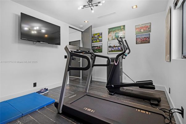 Fitness Equipment, Interior, Recessed Lighting, Wood Texture Flooring