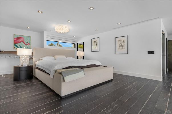 Bedroom, Chandelier, Interior, Recessed Lighting, Wood Texture Flooring