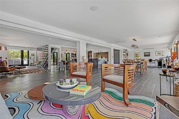 Dining room, Interior, Recessed Lighting, Wood Texture Flooring