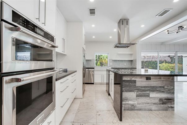 Interior, Kitchen, Marble, Recessed Lighting, Stainless Steel Appliances