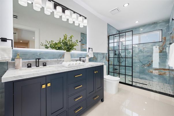 Bathroom, Dual Sink Vanities, Glass Shower, Interior, Recessed Lighting
