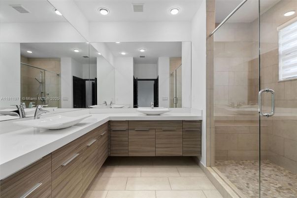 Bathroom, Dual Sink Vanities, Glass Shower, Interior, Recessed Lighting