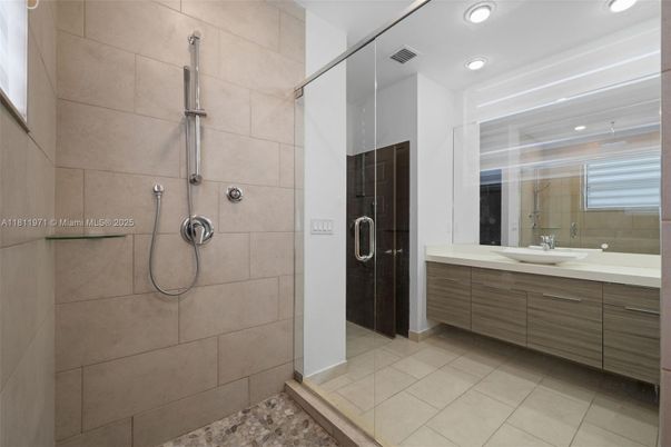 Bathroom, Dual Sink Vanities, Glass Shower, Interior, Recessed Lighting