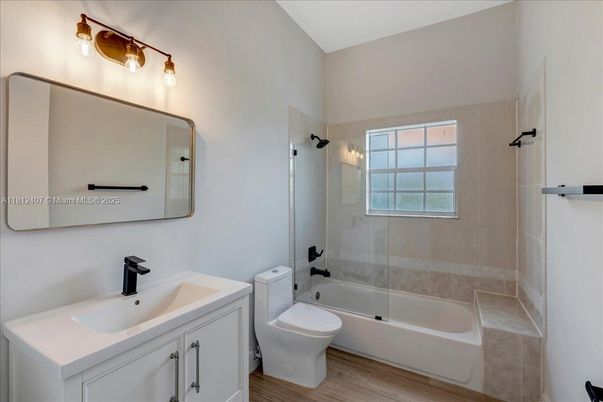 Bathroom, Glass Shower, Interior, Wood Texture Flooring