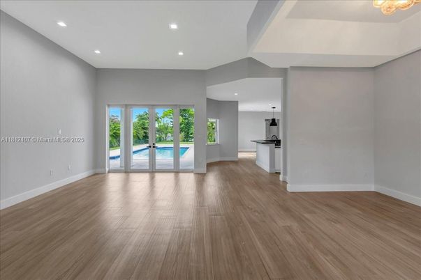 Empty room, Interior, Recessed Lighting, Wood Texture Flooring
