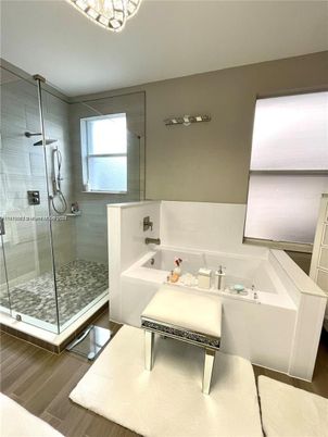 Bathroom, Glass Shower, Interior, Wood Texture Flooring