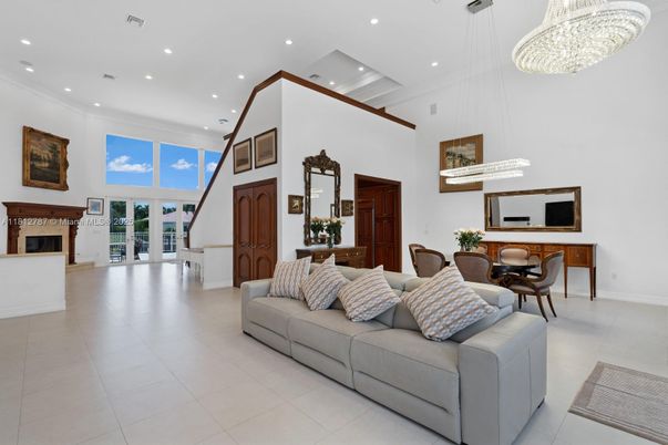 Dining room, Fireplace, Interior, Living room, Pendant Lights, Recessed Lighting
