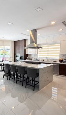 Interior, Kitchen, Marble, Pendant Lights, Recessed Lighting, Stainless Steel Appliances