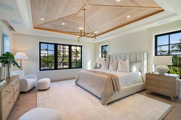 Bedroom, Interior, Pendant Lights, Recessed Lighting, Wooden Ceilings, Wood Texture Flooring