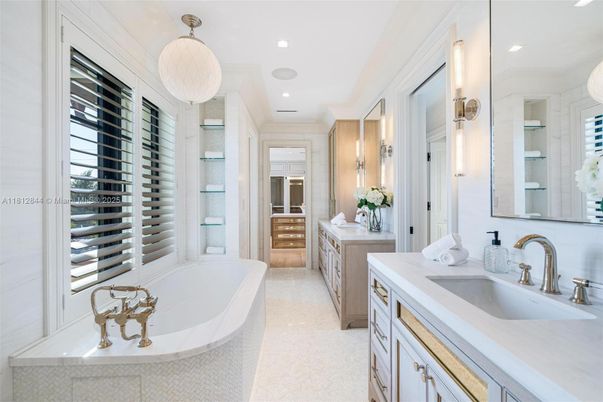Bathroom, Dual Sink Vanities, Free Standing Baths, Interior, Pendant Lights, Recessed Lighting
