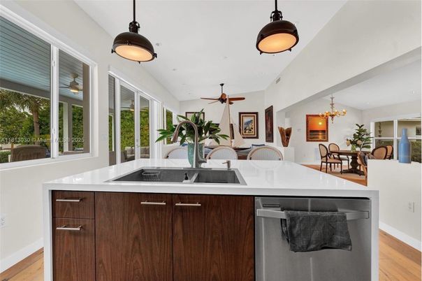 Dining room, Interior, Kitchen, Pendant Lights, Wood Texture Flooring