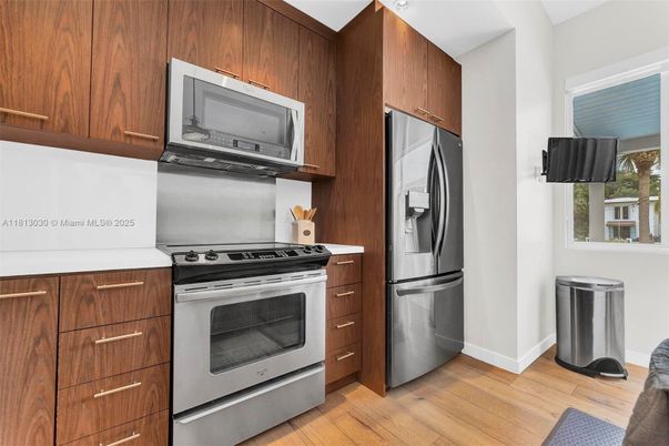 Interior, Kitchen, Stainless Steel Appliances, Wood Texture Flooring