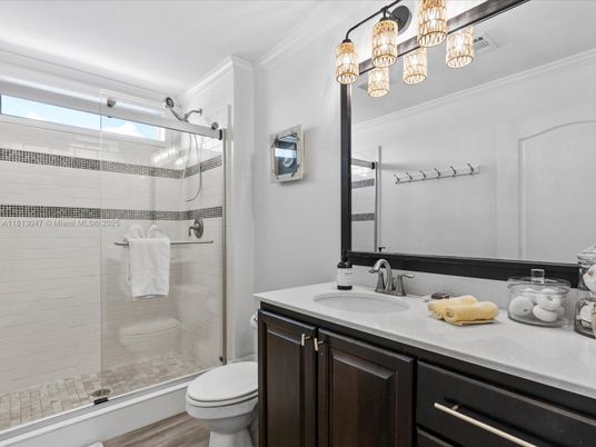 Bathroom, Glass Shower, Interior, Wood Texture Flooring