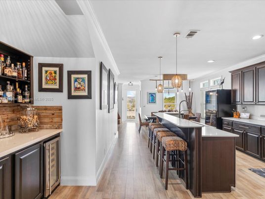 Interior, Kitchen, Pendant Lights, Recessed Lighting, Wood Texture Flooring