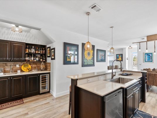 Interior, Kitchen, Pendant Lights, Wood Texture Flooring