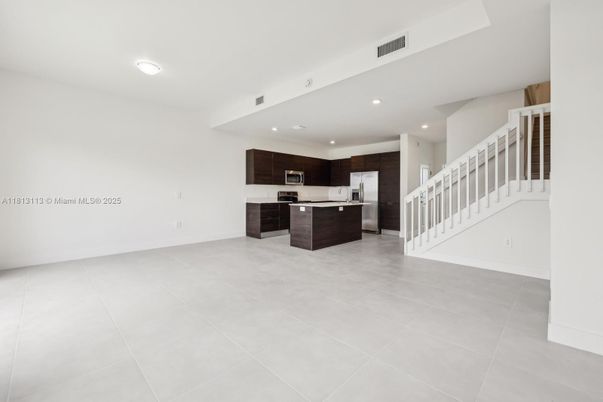 Empty room, Interior, Kitchen, Recessed Lighting, Stainless Steel Appliances