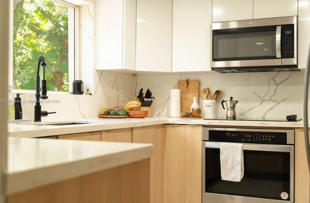 Interior, Kitchen, Marble Walls, Stainless Steel Appliances