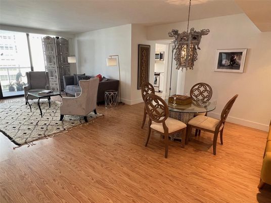 Dining room, Interior, Living room, Pendant Lights, Wood Texture Flooring