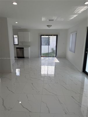 Empty room, Interior, Kitchen, Marble, Recessed Lighting, Stainless Steel Appliances