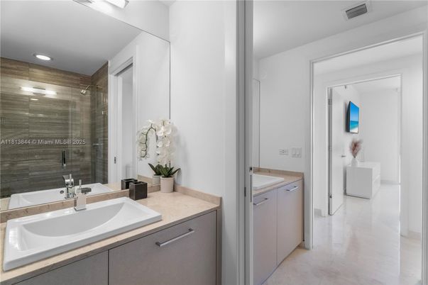 Bathroom, Dual Sink Vanities, Glass Shower, Interior, Recessed Lighting