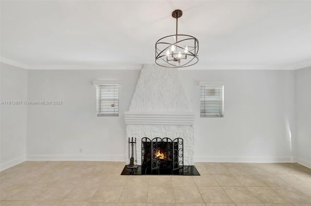 Empty room, Fireplace, Interior, Pendant Lights