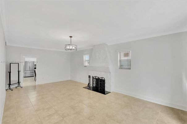 Empty room, Fireplace, Interior, Pendant Lights