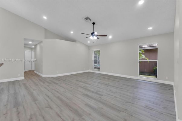 Empty room, Interior, Recessed Lighting, Wood Texture Flooring