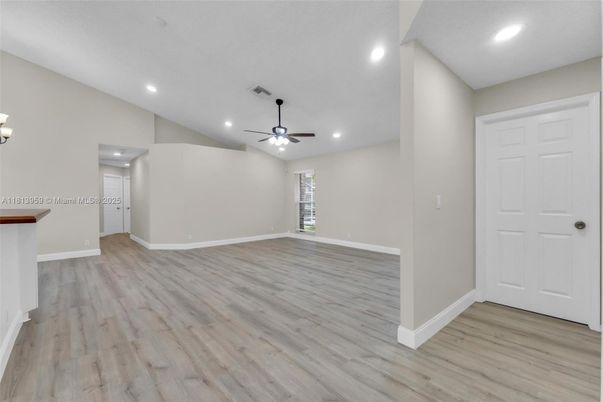 Empty room, Interior, Recessed Lighting, Wood Texture Flooring