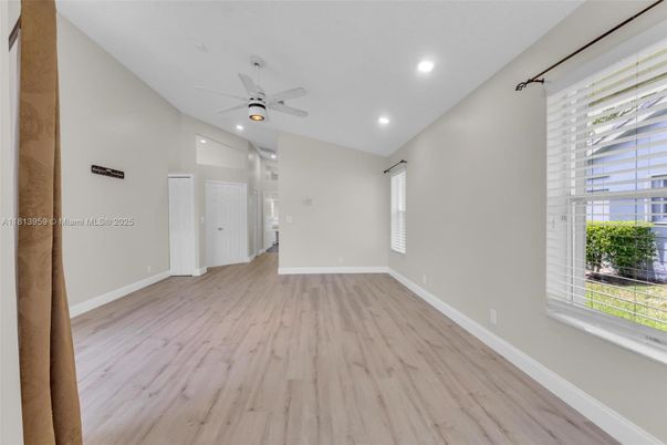 Empty room, Interior, Recessed Lighting, Wood Texture Flooring