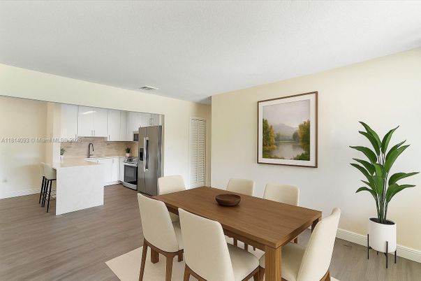 Dining room, Interior, Kitchen, Stainless Steel Appliances, Wood Texture Flooring
