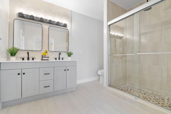 Bathroom, Dual Sink Vanities, Glass Shower, Interior