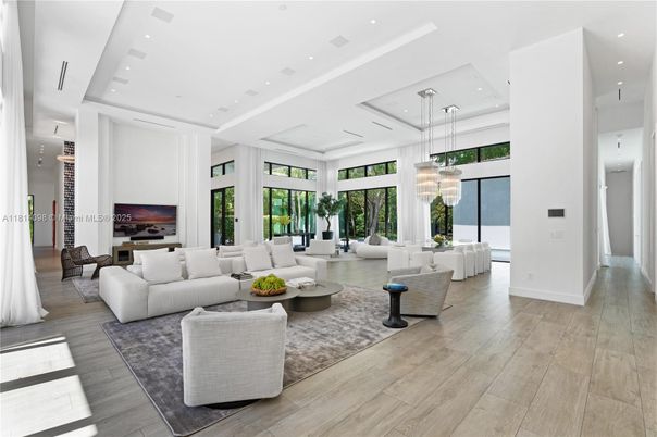 Dining room, Interior, Living room, Pendant Lights, Recessed Lighting, Wood Texture Flooring