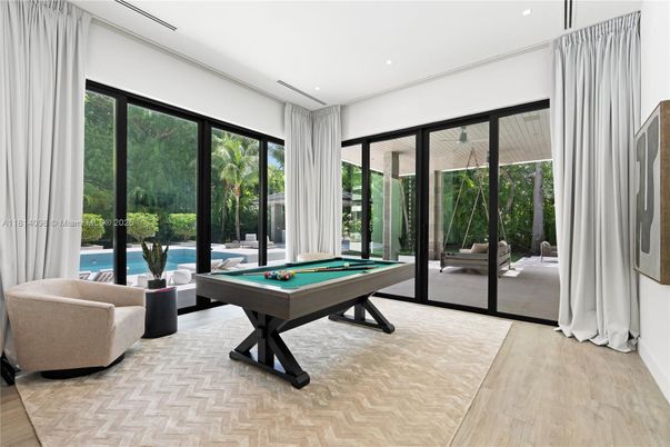 Billiard Table, Game Room, Interior, Recessed Lighting, Wood Texture Flooring