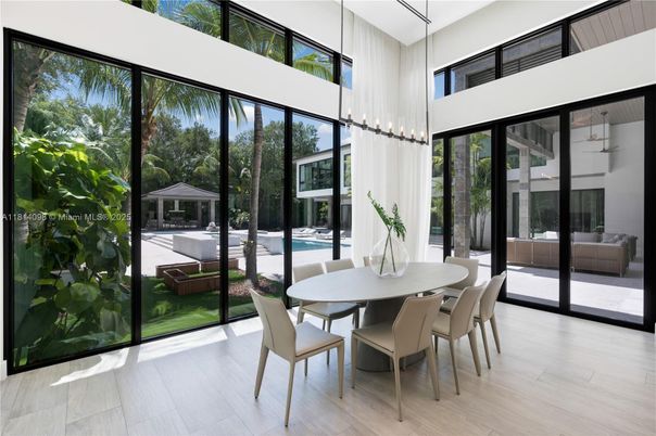 Dining room, Interior, Pendant Lights, Wood Texture Flooring