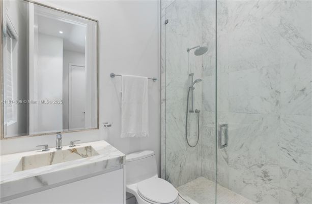 Bathroom, Glass Shower, Interior, Marble Walls, Recessed Lighting