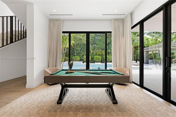 Billiard Table, Game Room, Interior, Recessed Lighting, Wood Texture Flooring