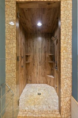 Interior, Recessed Lighting, Stone Walls, Wooden Ceilings, Wooden Walls